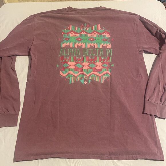 Alpha Delta Pi Long Sleeve Aztec Okstate Comfort Colors Tshirt VGUC Size Large - Picture 6 of 7